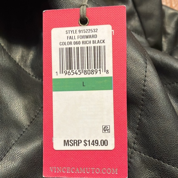 Vince Camuto NWT Faux Leather Buttery Soft Quilted Cropped Jacket Black Large - Picture 4 of 5